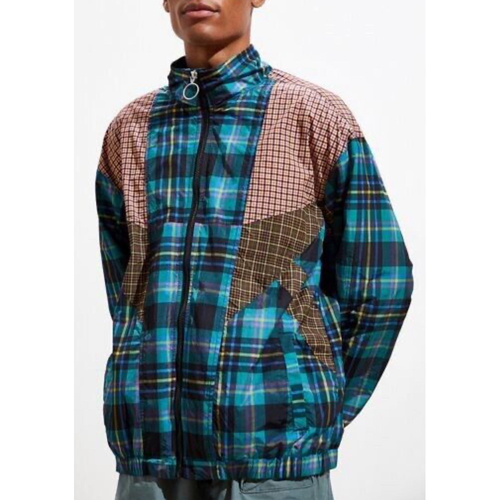 URBAN OUTFITTERS MIXED PLAID BLOCKED TRACK JACKET WINDBREAKER SIZE MEDIUM